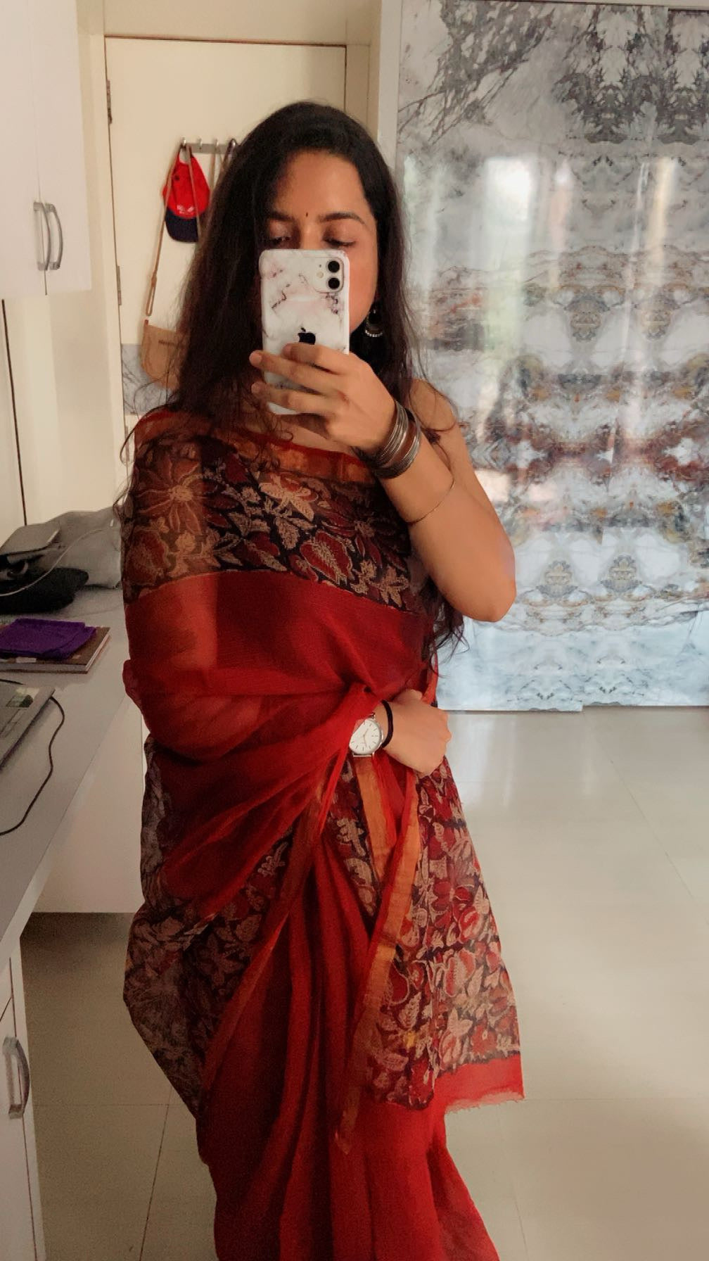 Rustic red cotton kota doria saree