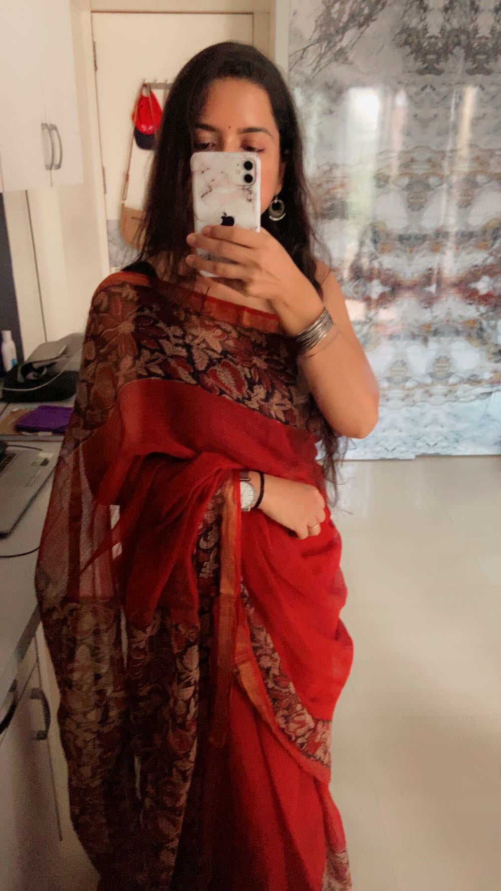 Rustic red cotton kota doria saree