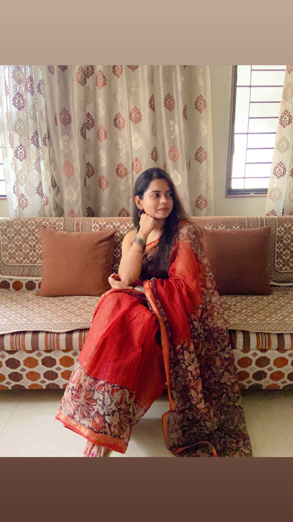 Rustic red cotton kota doria saree