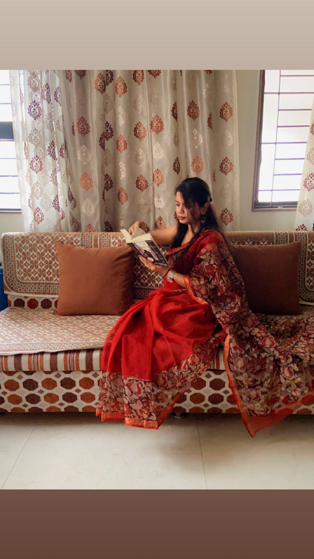 Rustic red cotton kota doria saree
