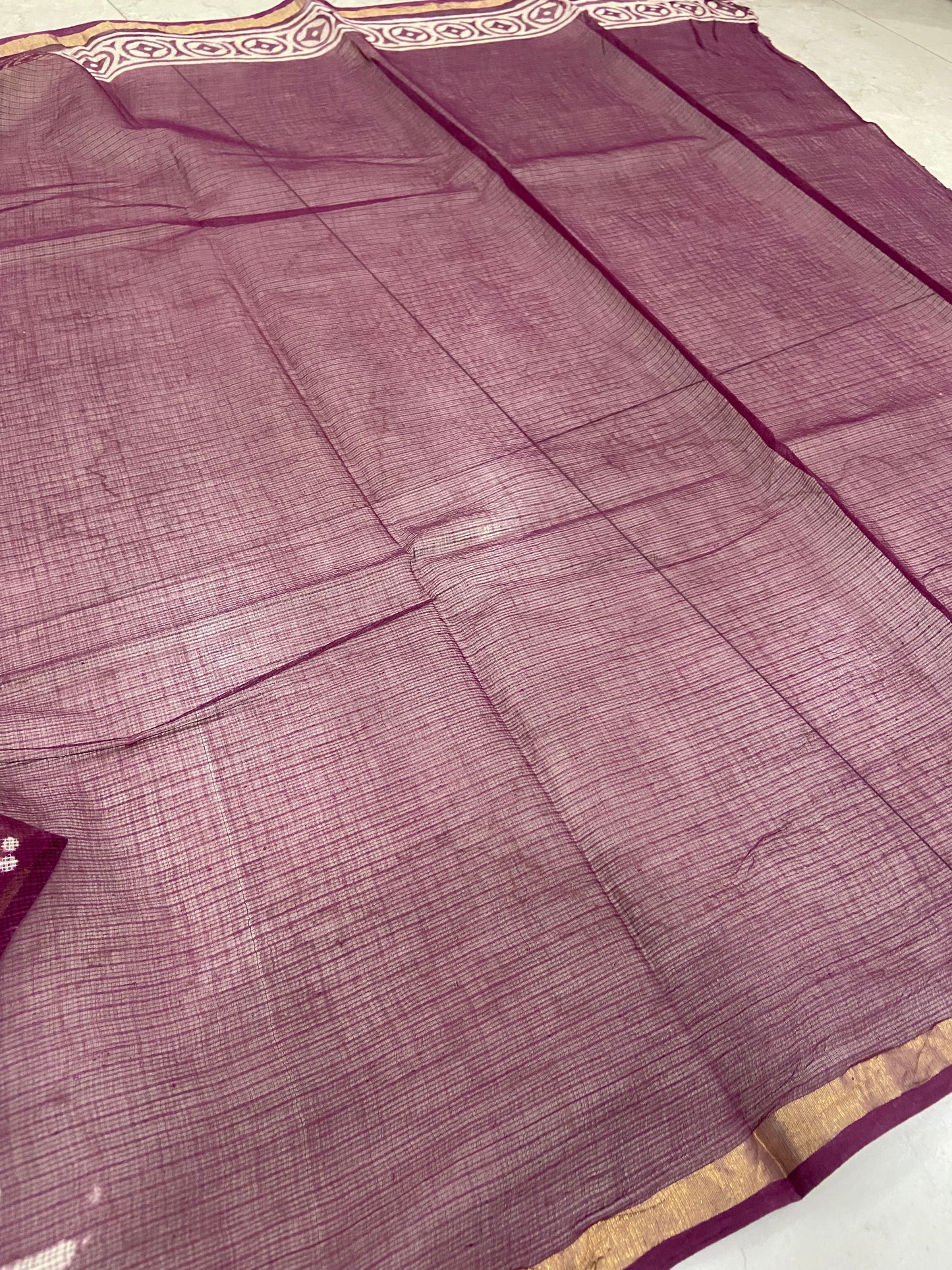 Wine floral butti cotton kota doria zari border saree
