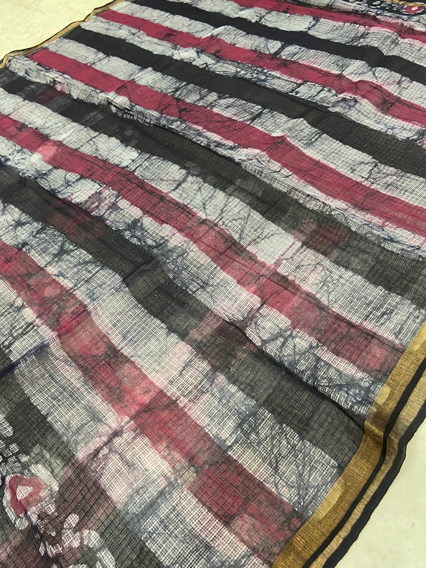 Black and white strappy cotton kota doria zari border saree