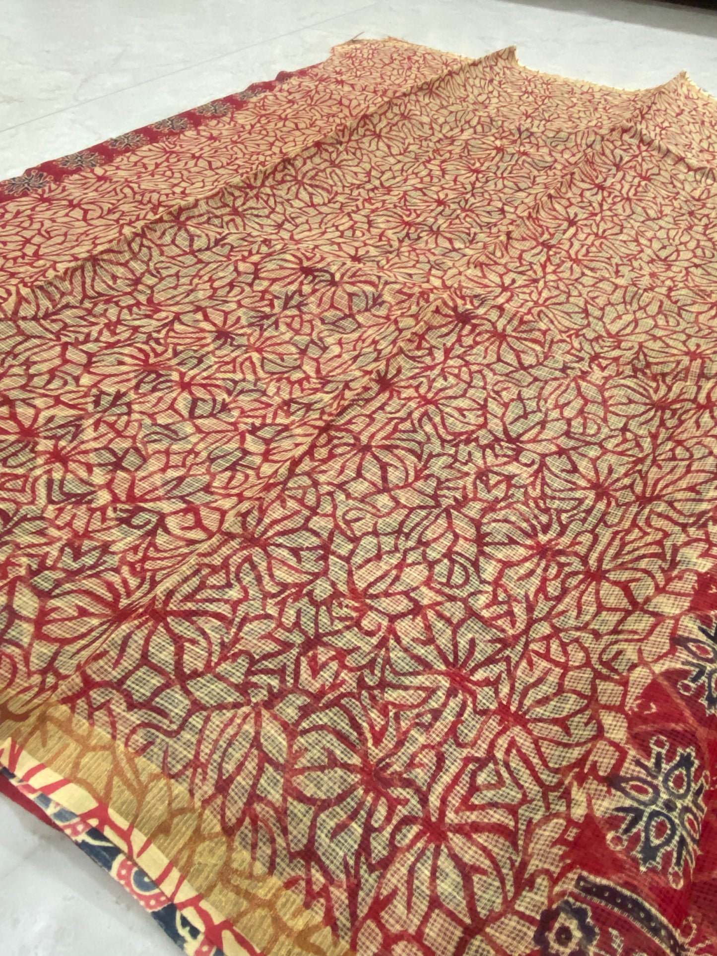 Kumkum Red cotton kota doria zari border saree