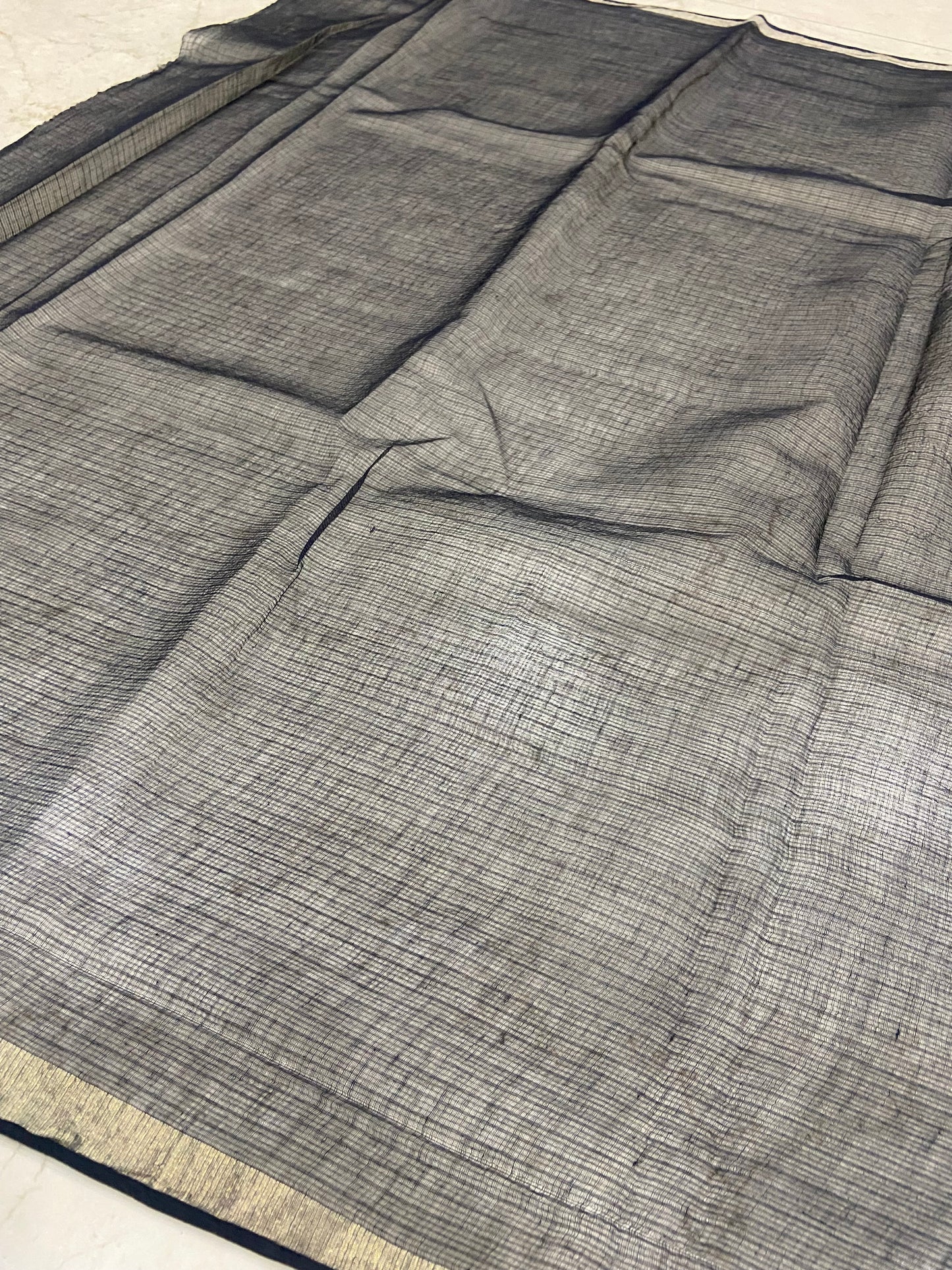 Pastel blue cotton kota doria zari border saree