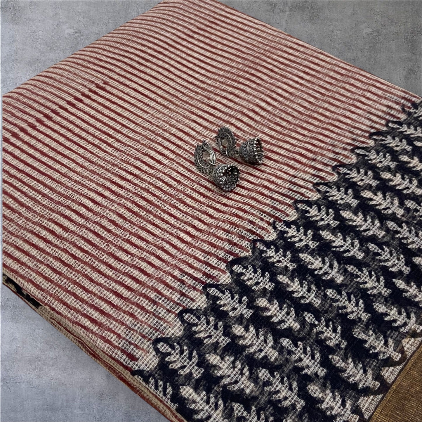 Red stripes cotton kota doria saree