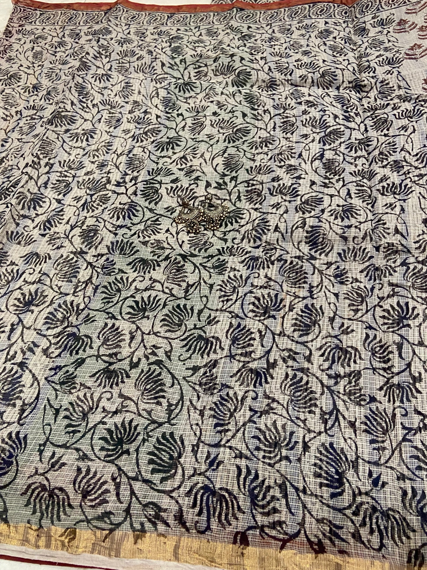 Brown flower butti cotton kota doria saree