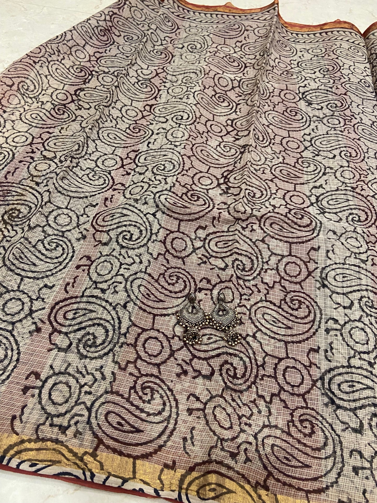 Black flower butti cotton kota doria saree