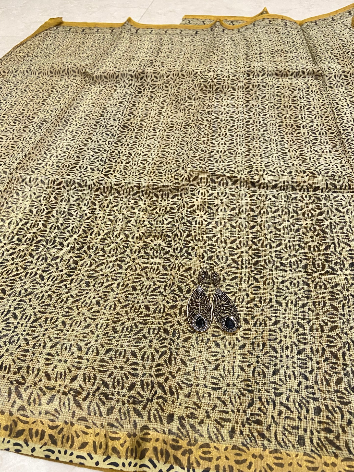 Mustard yellow cotton kota doria saree