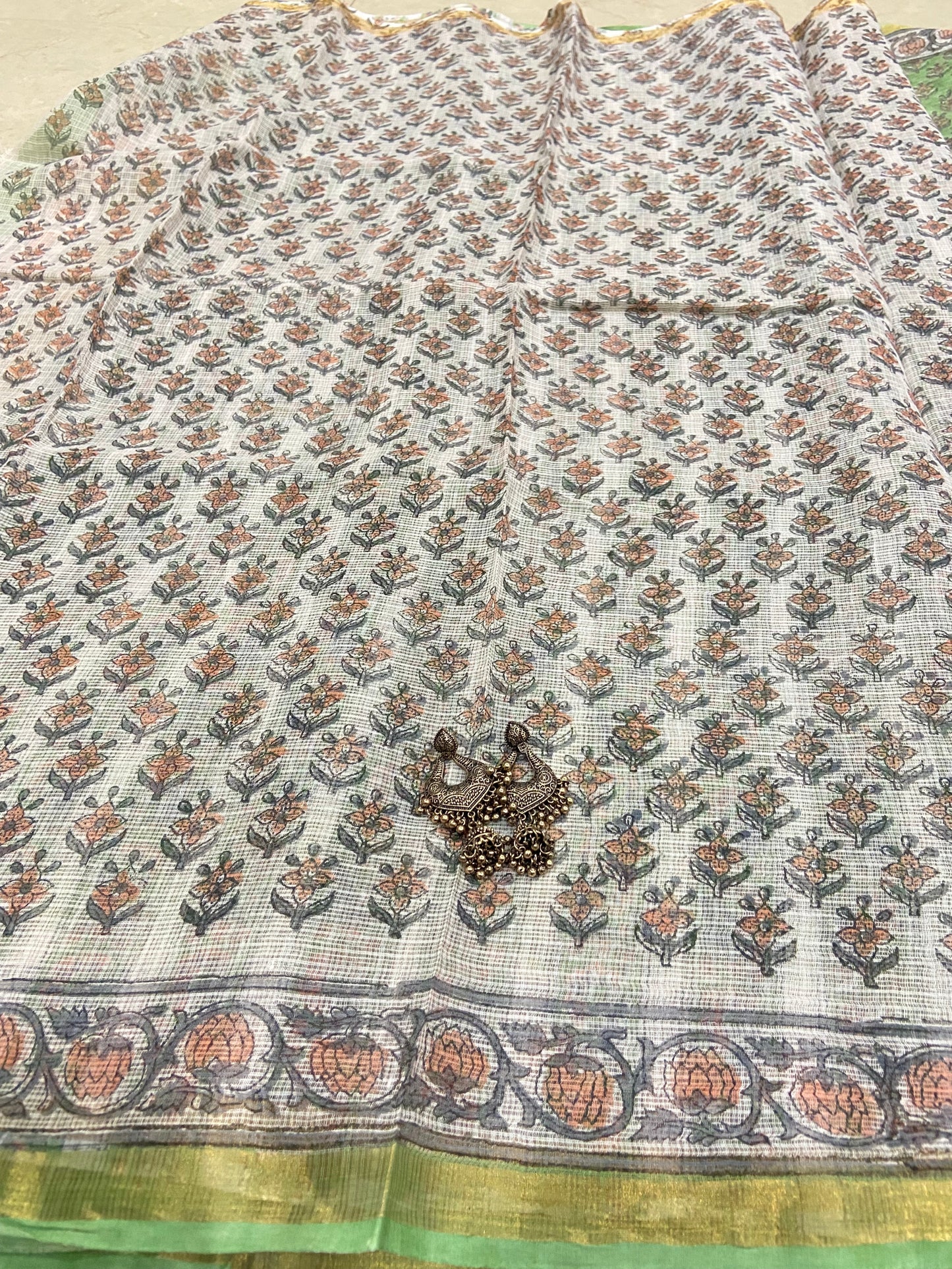 Pista green cotton kota doria saree