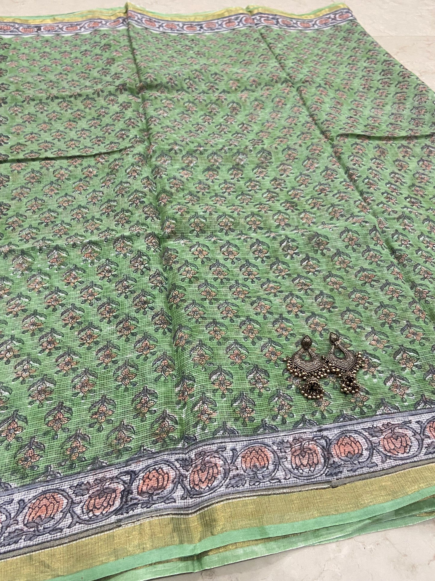 Pista green cotton kota doria saree