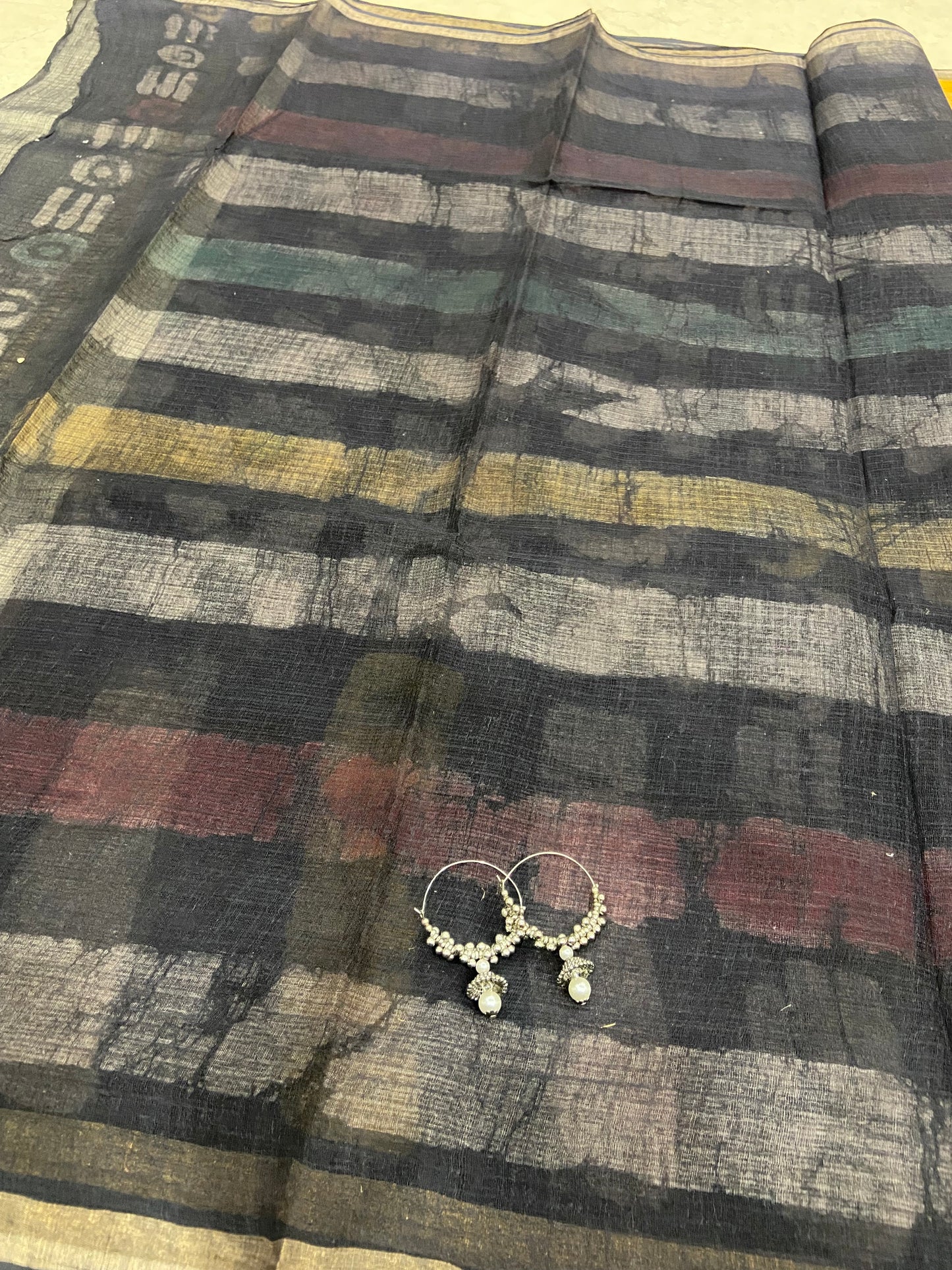 Black stripes cotton kota doria saree