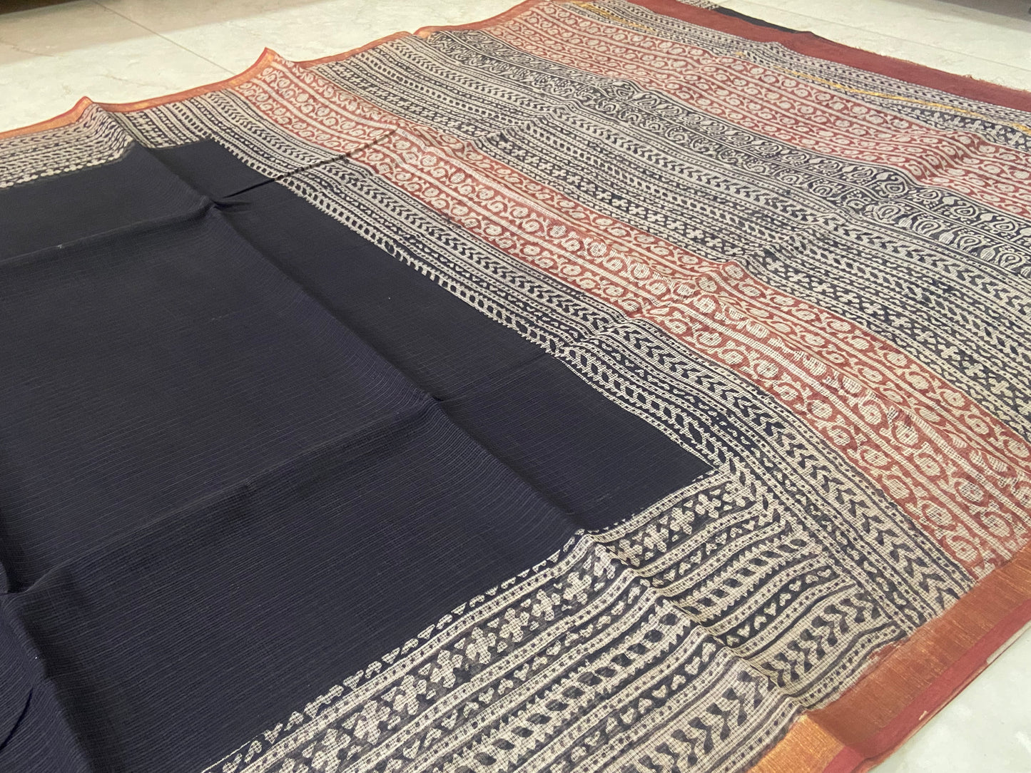 Black cotton kota doria saree