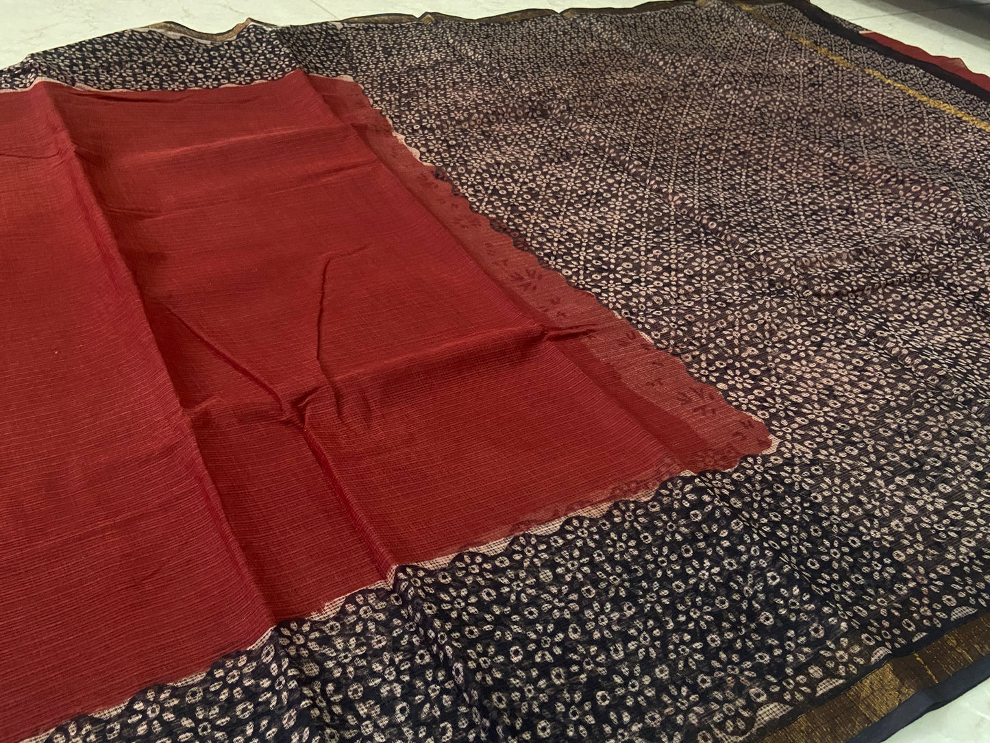 Maroon Red cotton kota doria saree