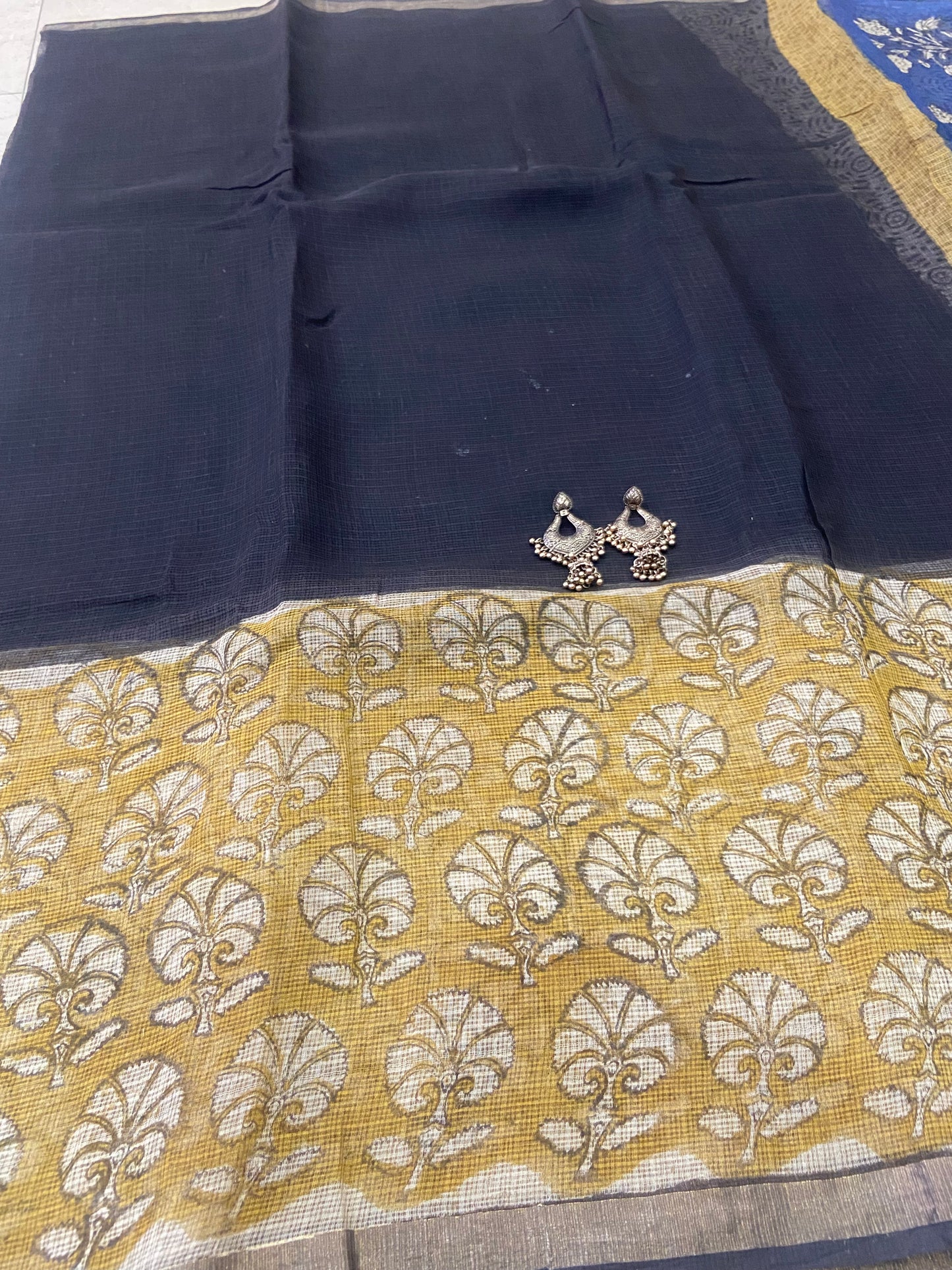 Black and yellow border cotton kota doria saree