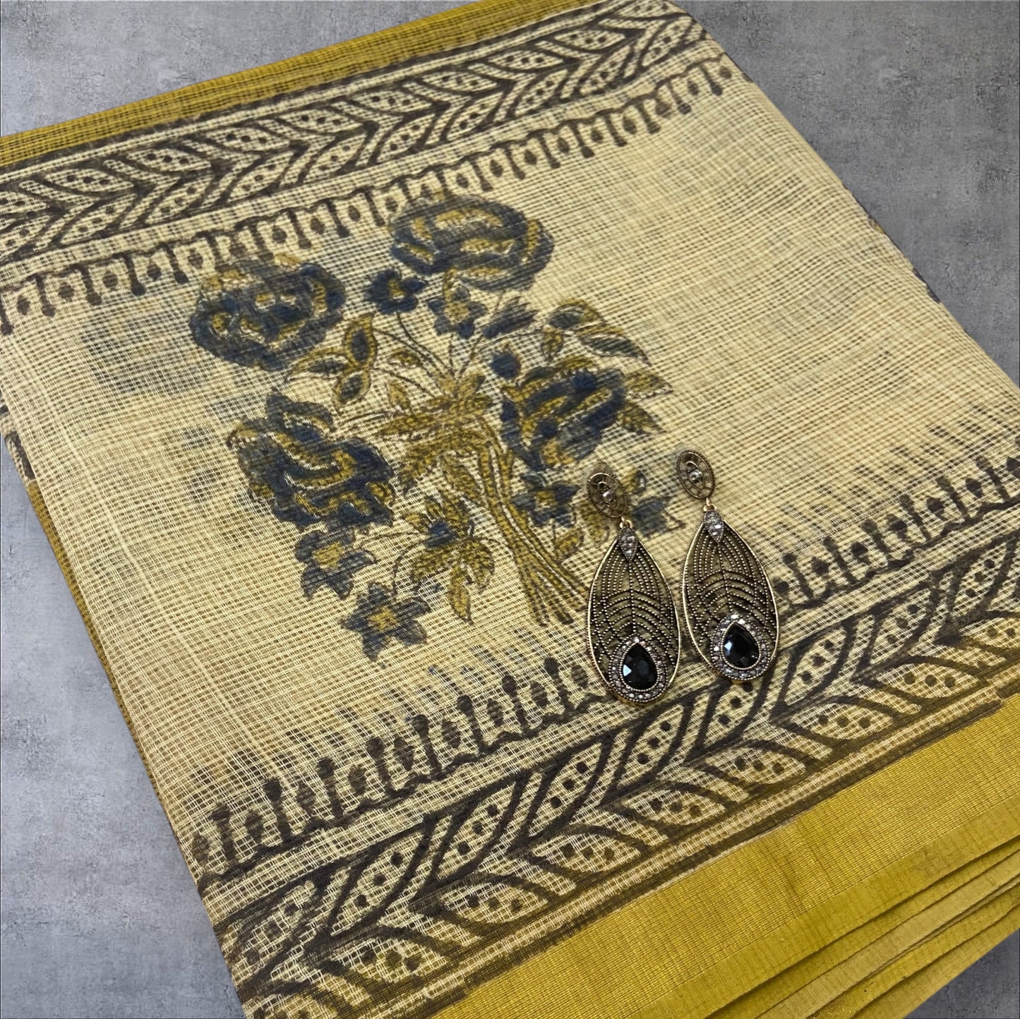 Yellow cotton kota doria zari border saree