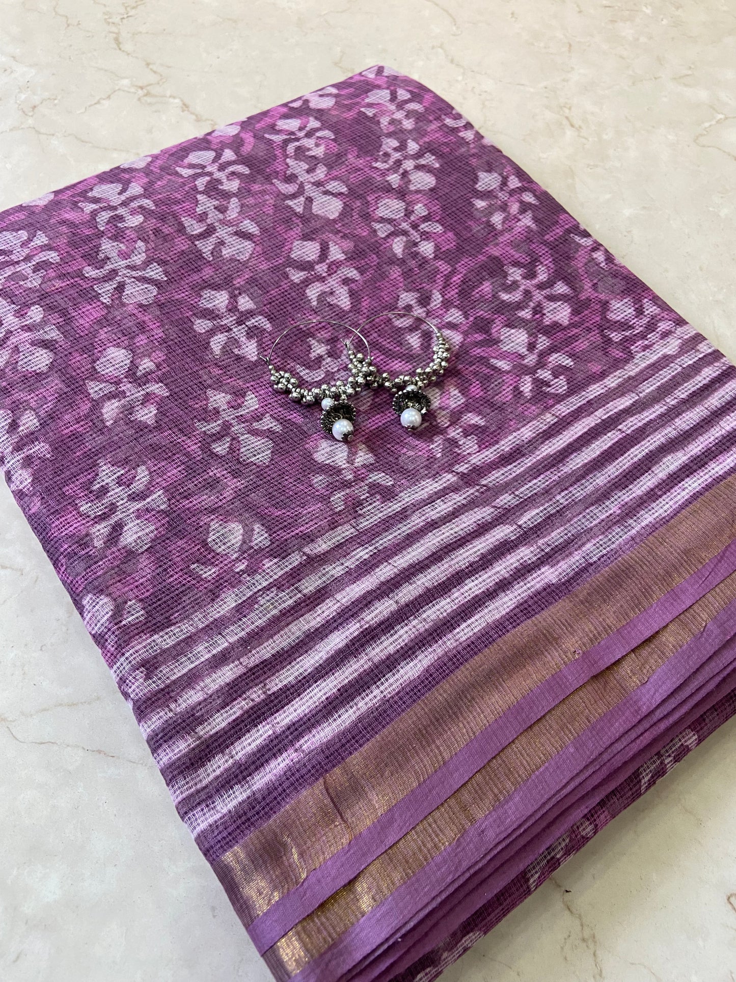 Mauve pink cotton kota doria zari border saree