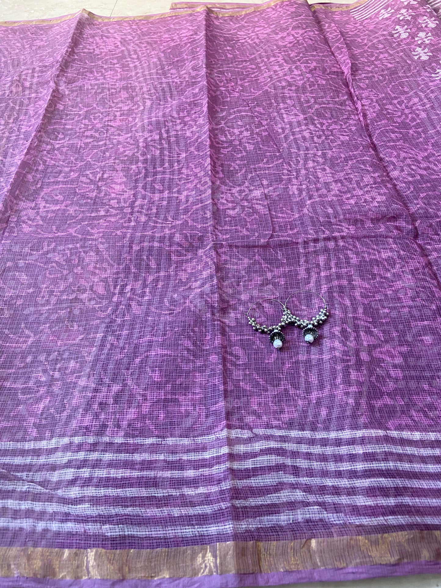 Mauve pink cotton kota doria zari border saree
