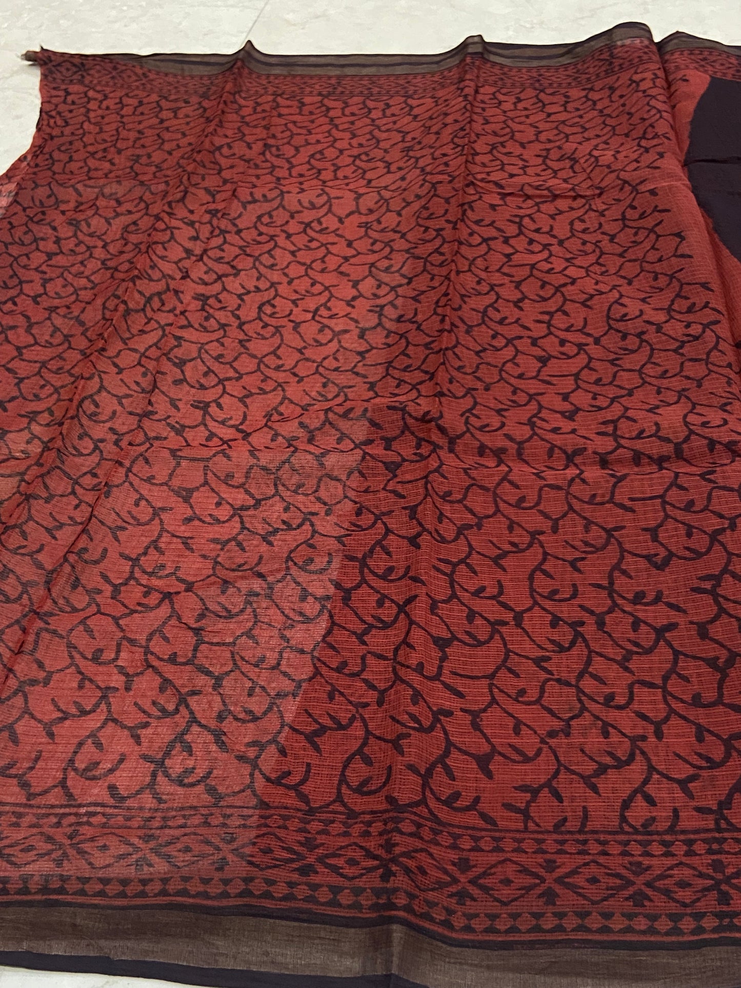 Black and ted cotton kota doria saree