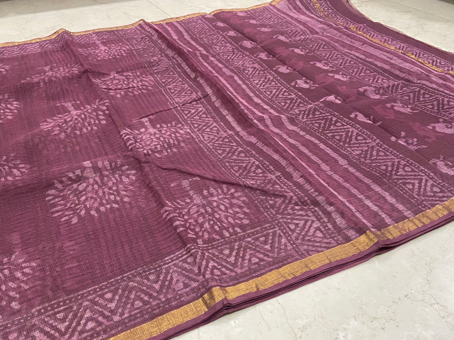 Mauve pink cotton kota doria zari border saree