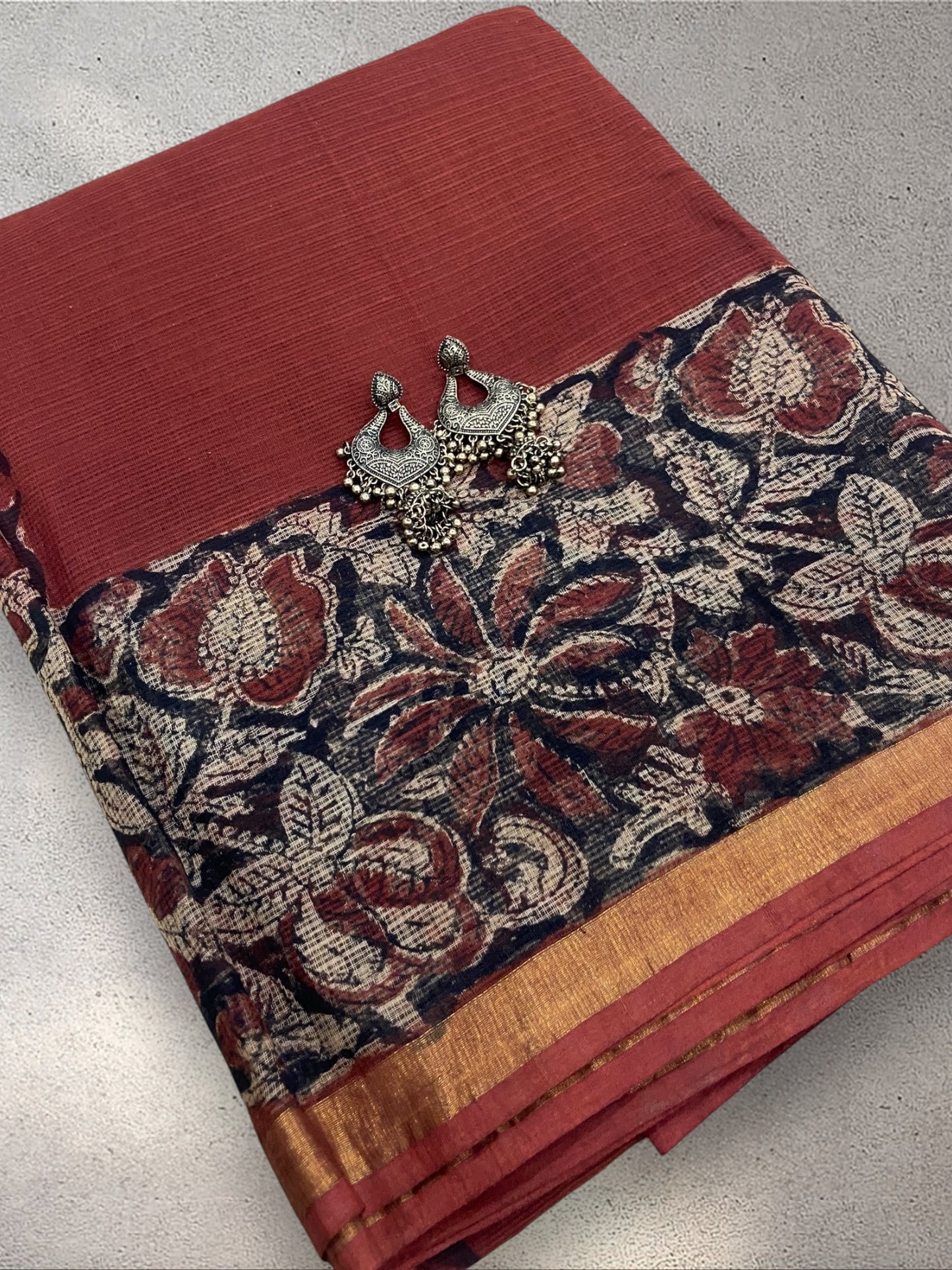 Rustic red cotton kota doria saree