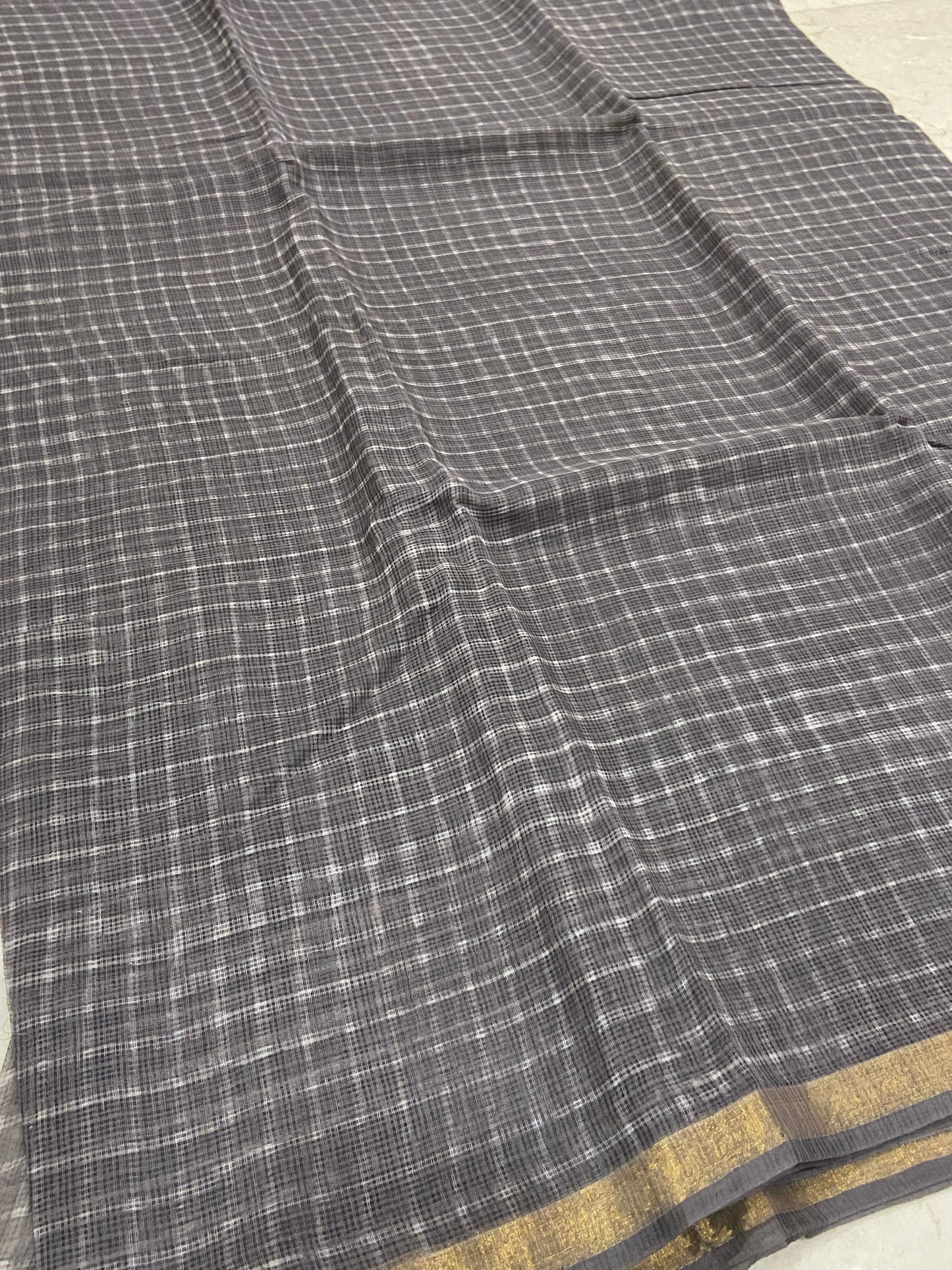 Grey checkered cotton kota doria saree