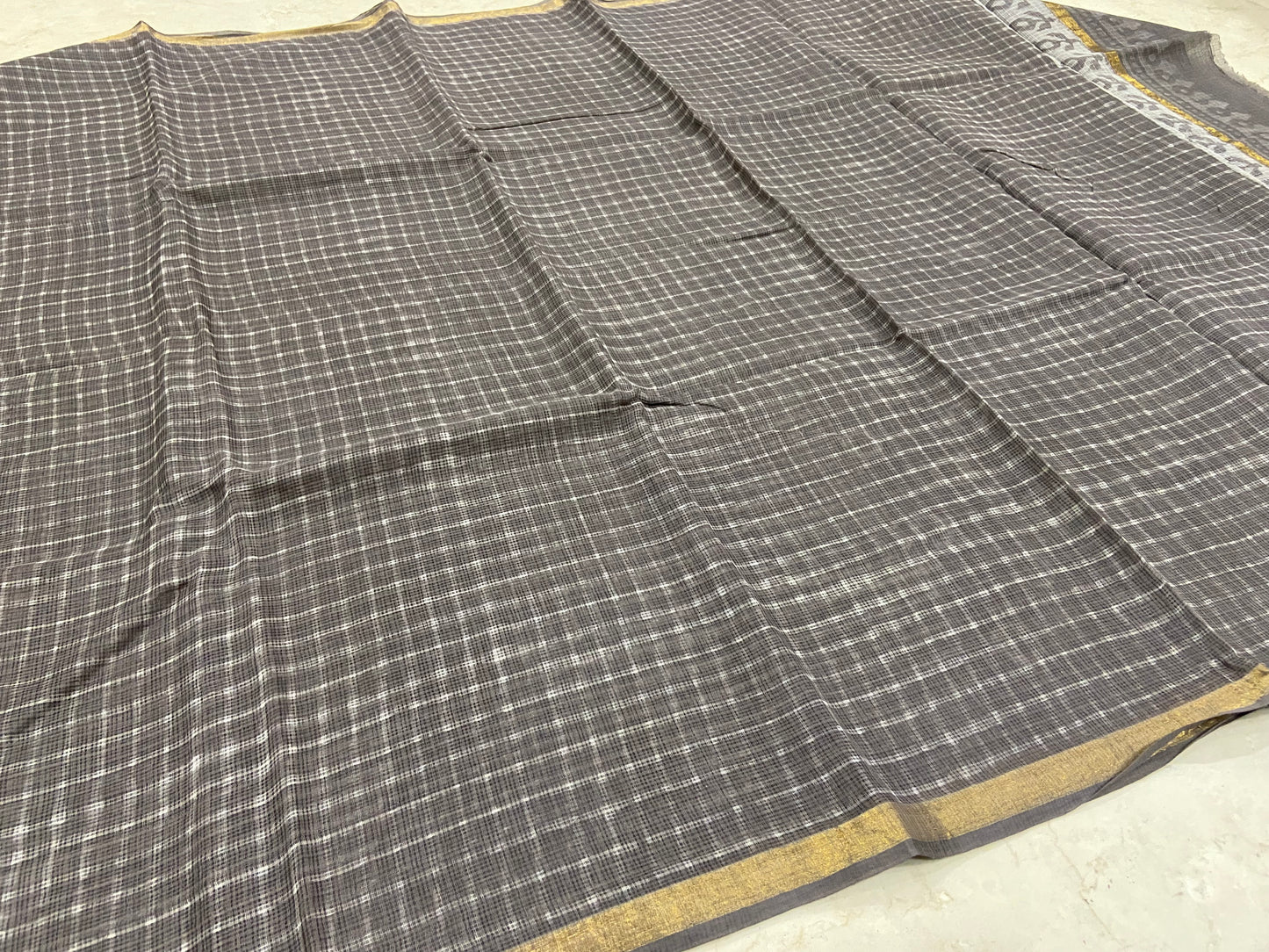 Grey checkered cotton kota doria saree