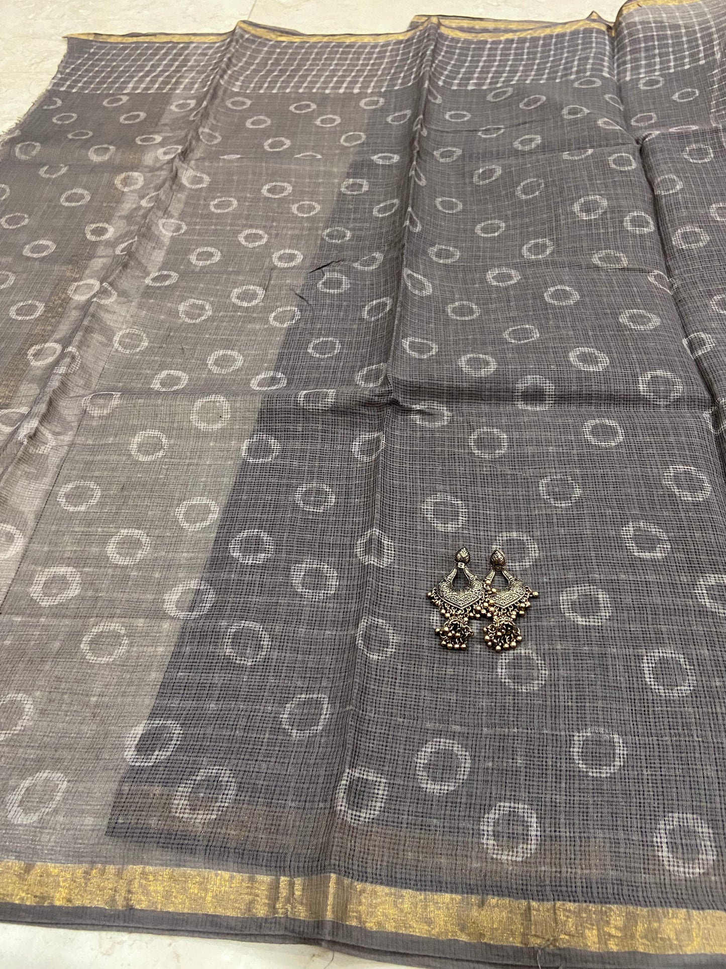 Grey checkered cotton kota doria saree