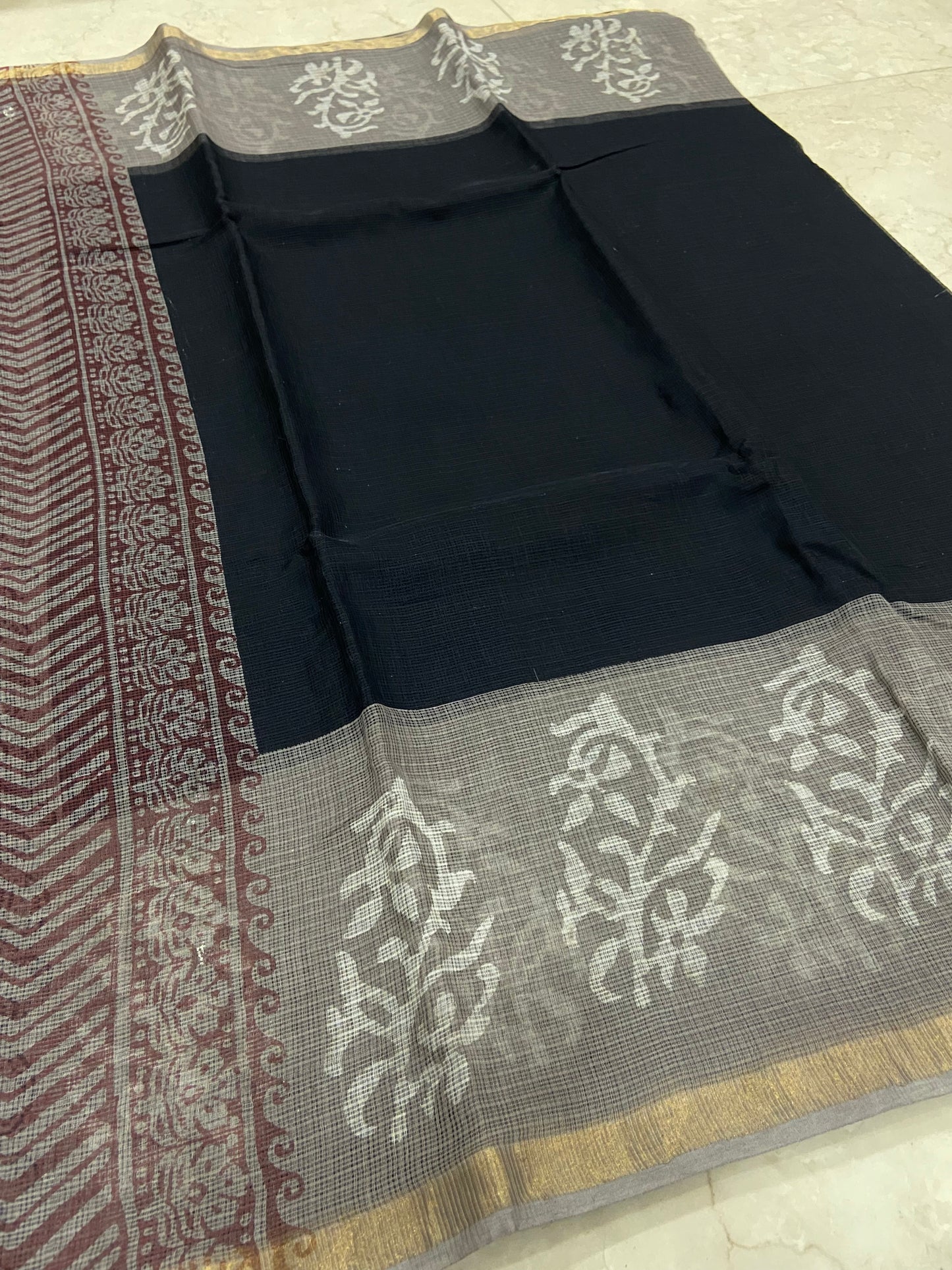Black and grey border cotton kota doria saree