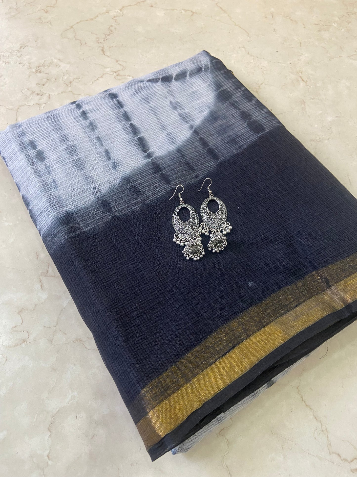 Black and white cotton kota doria saree
