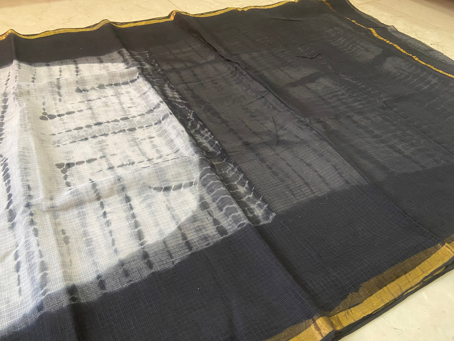 Black and white cotton kota doria saree