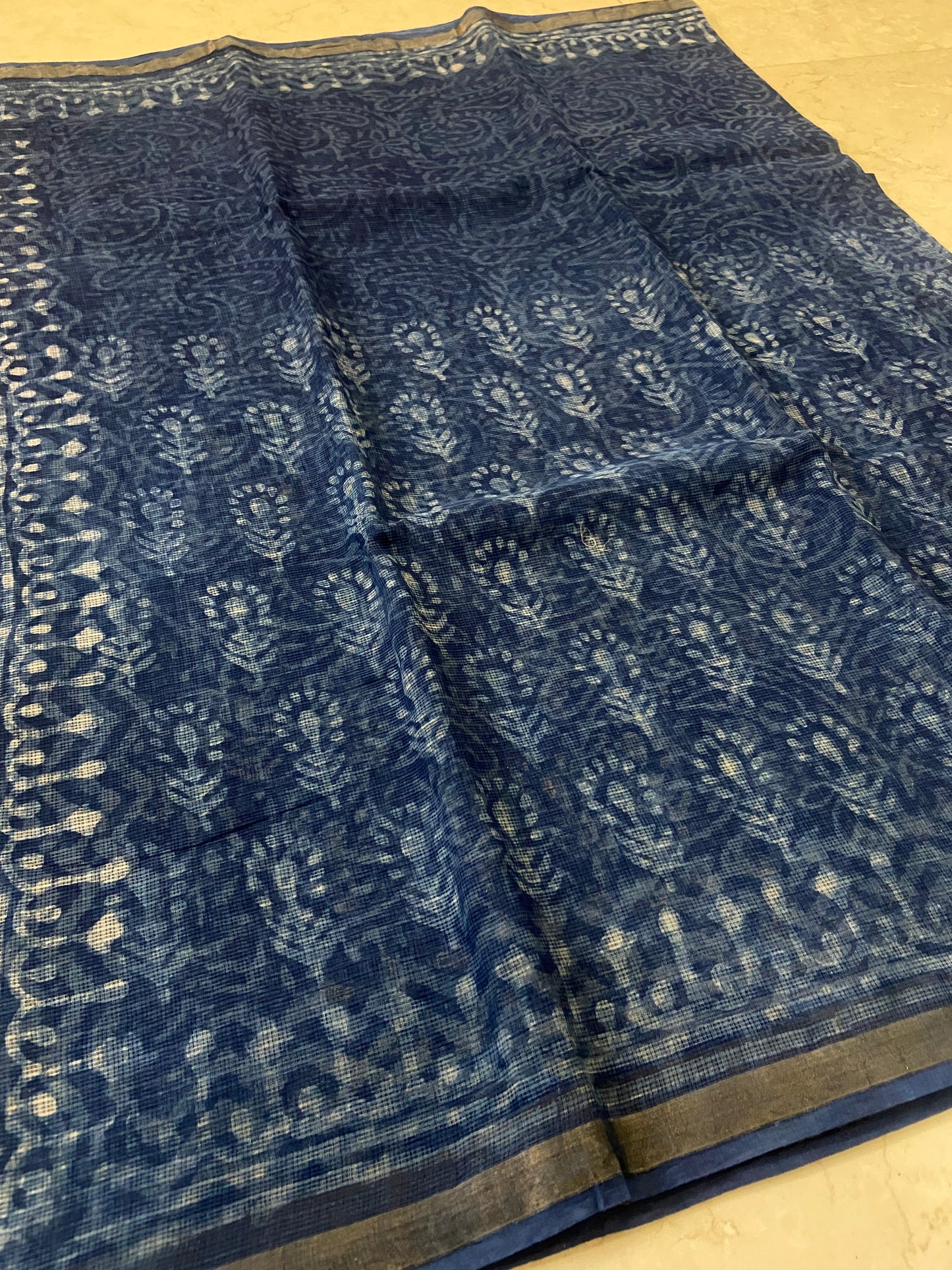 Indigo blue cotton kota doria saree