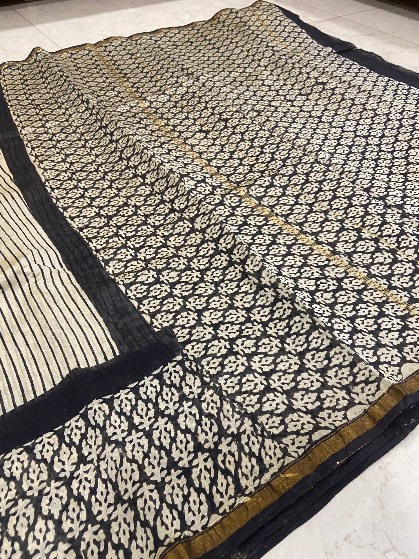 White stripes chanderi cotton silk zari border saree