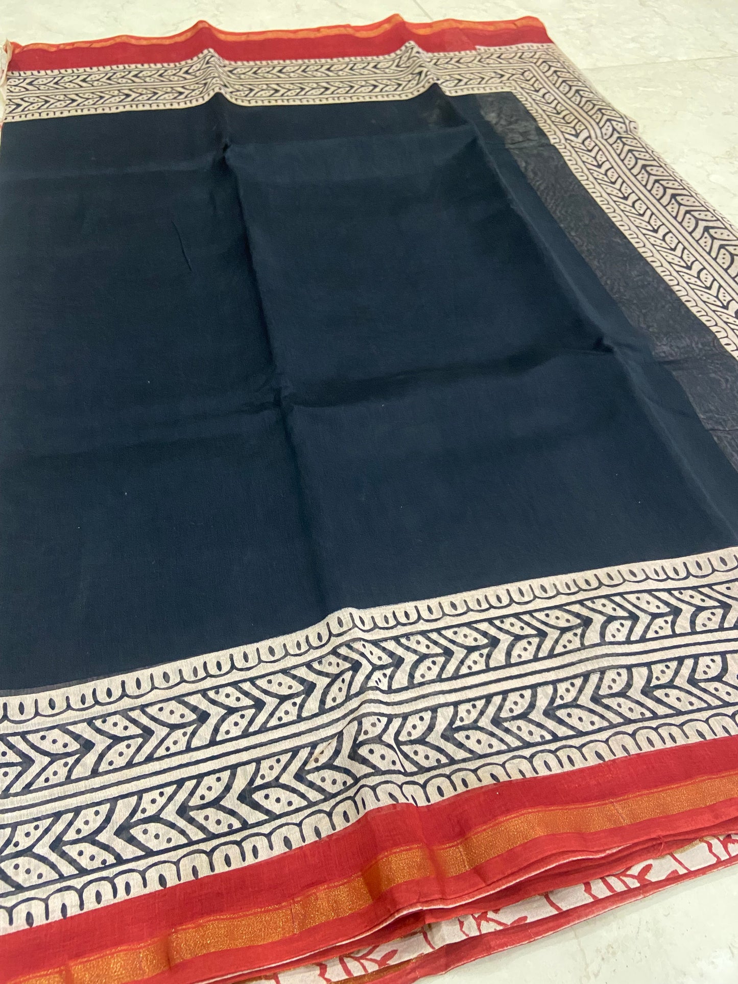 Black and red border chanderi cotton silk zari border saree