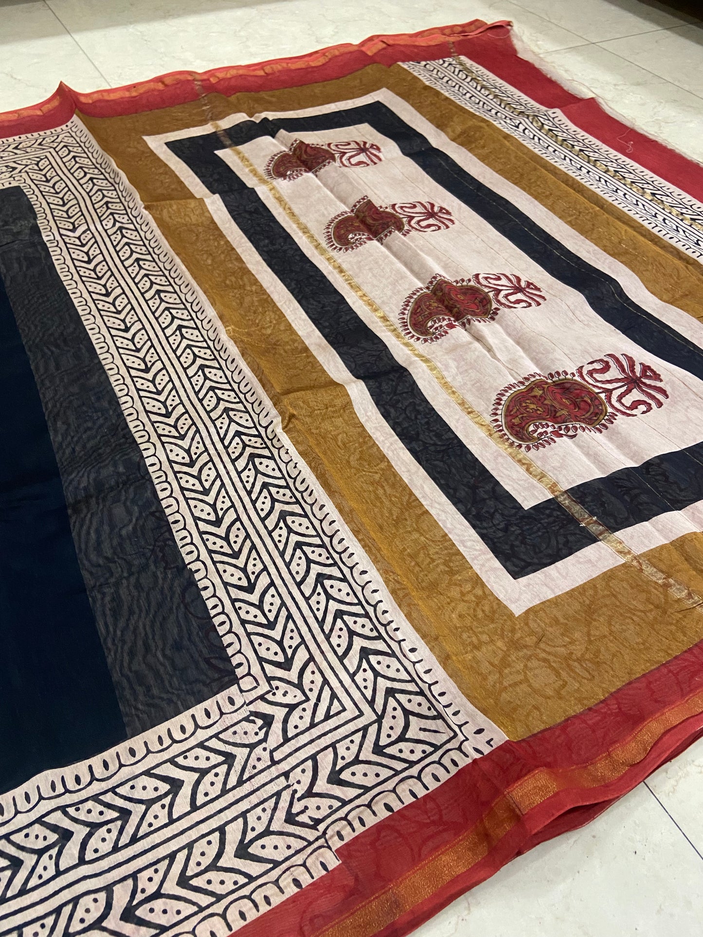 Black and red border chanderi cotton silk zari border saree