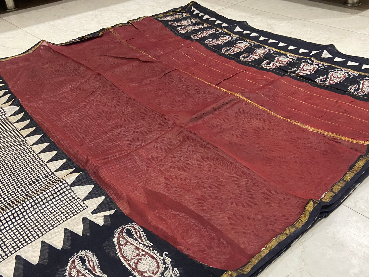Black Checkered mango border chanderi cotton silk saree