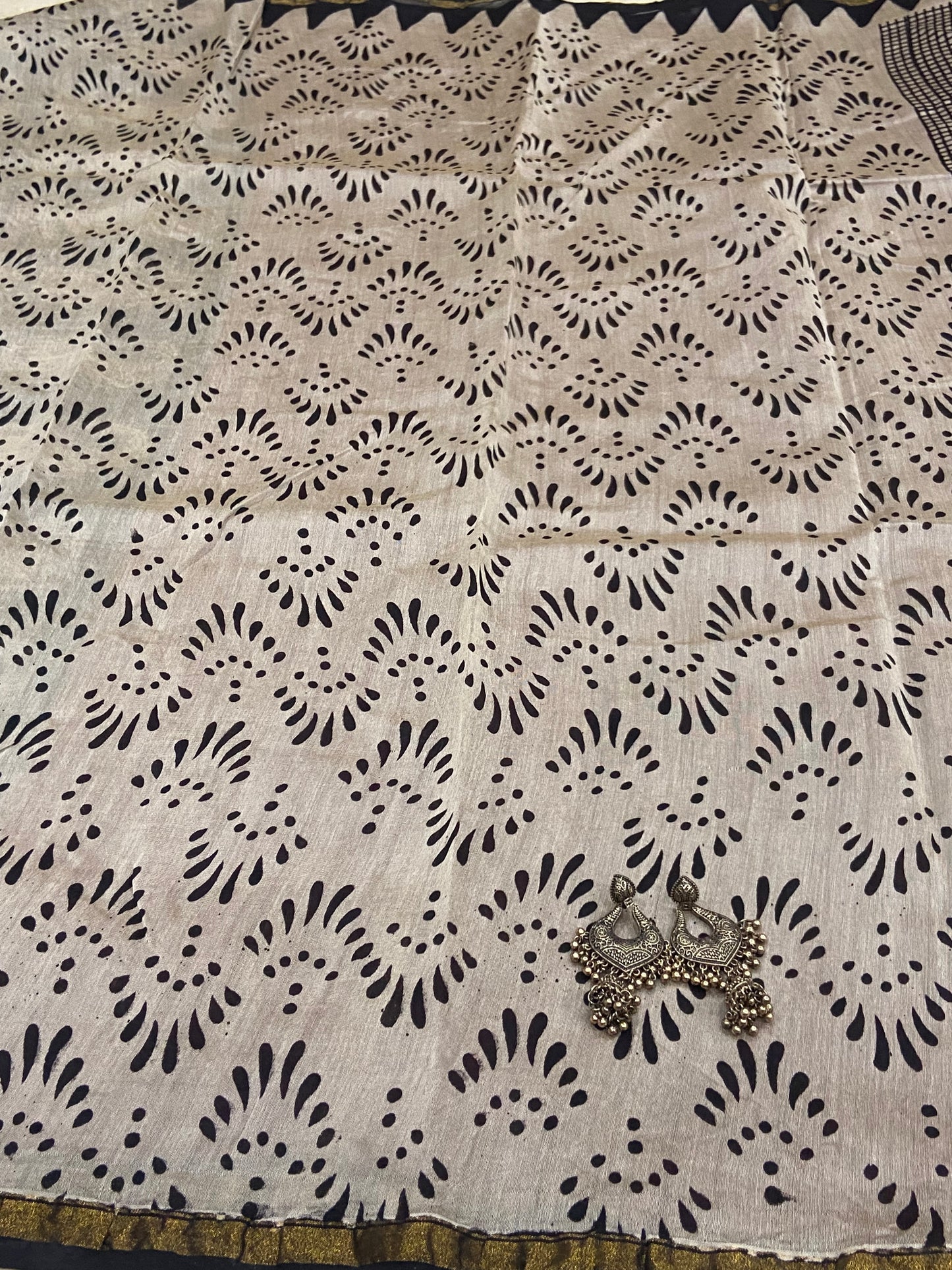 Black Checkered mango border chanderi cotton silk saree