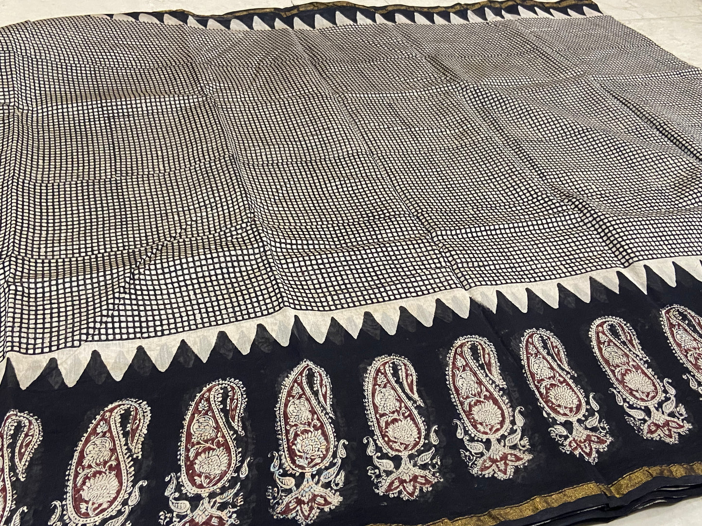 Black Checkered mango border chanderi cotton silk saree