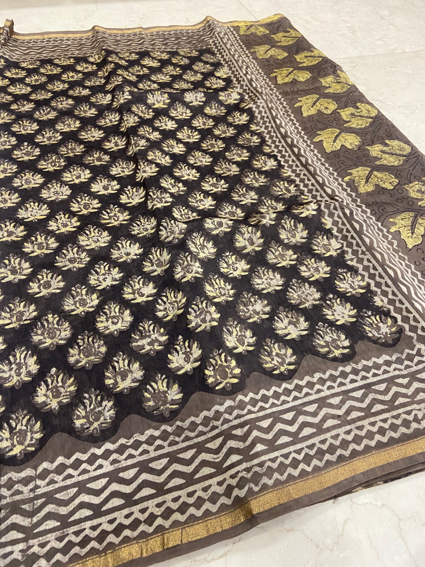 Coffee brown chanderi cotton silk zari border saree