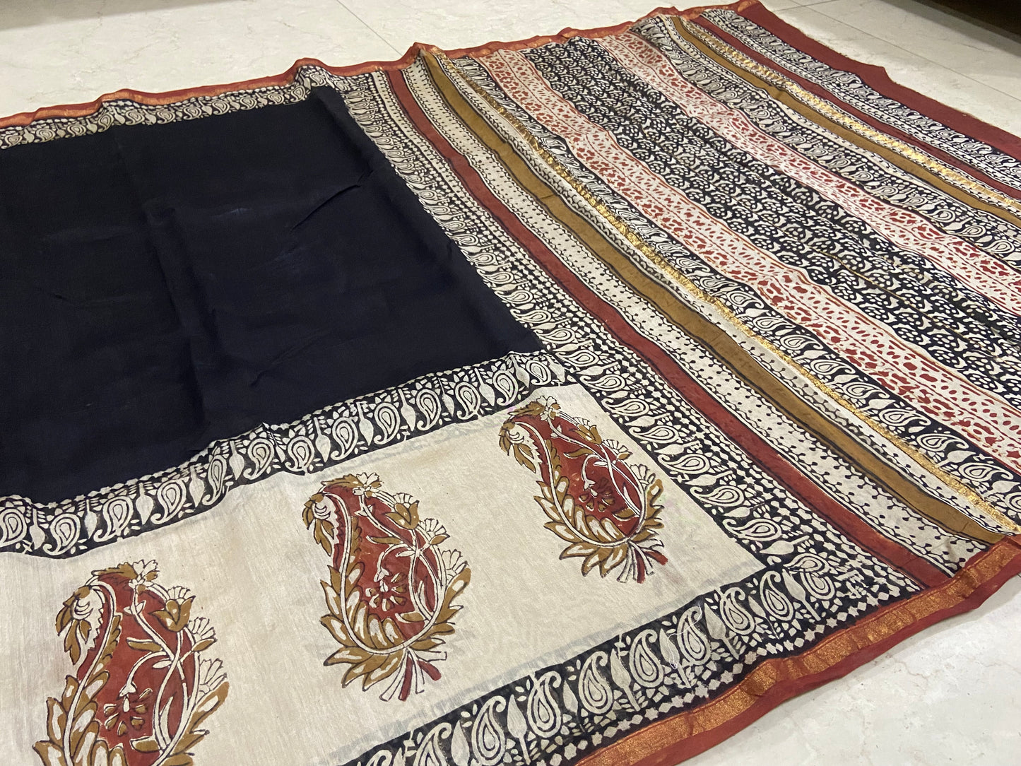 Black and big mango border chanderi cotton silk saree