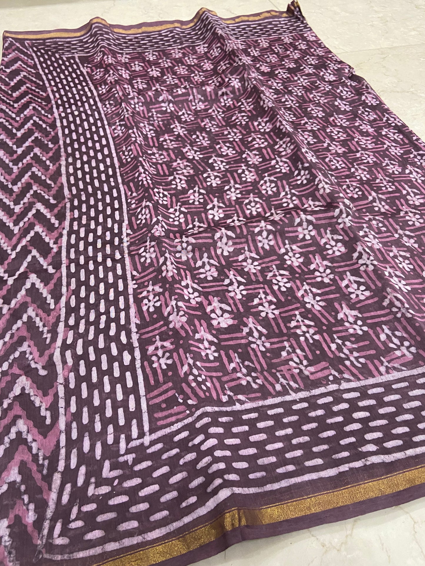 Mauve pink chanderi cotton silk zari border saree