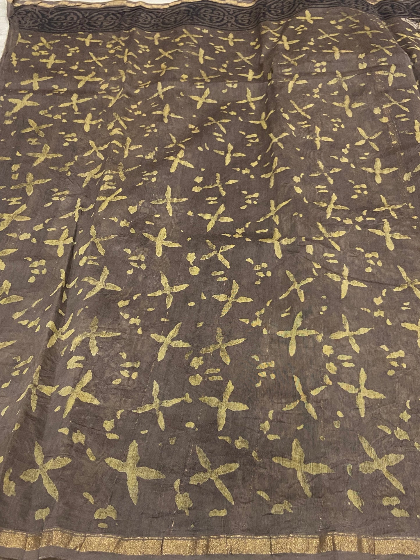Brown bear chanderi cotton silk zari border saree