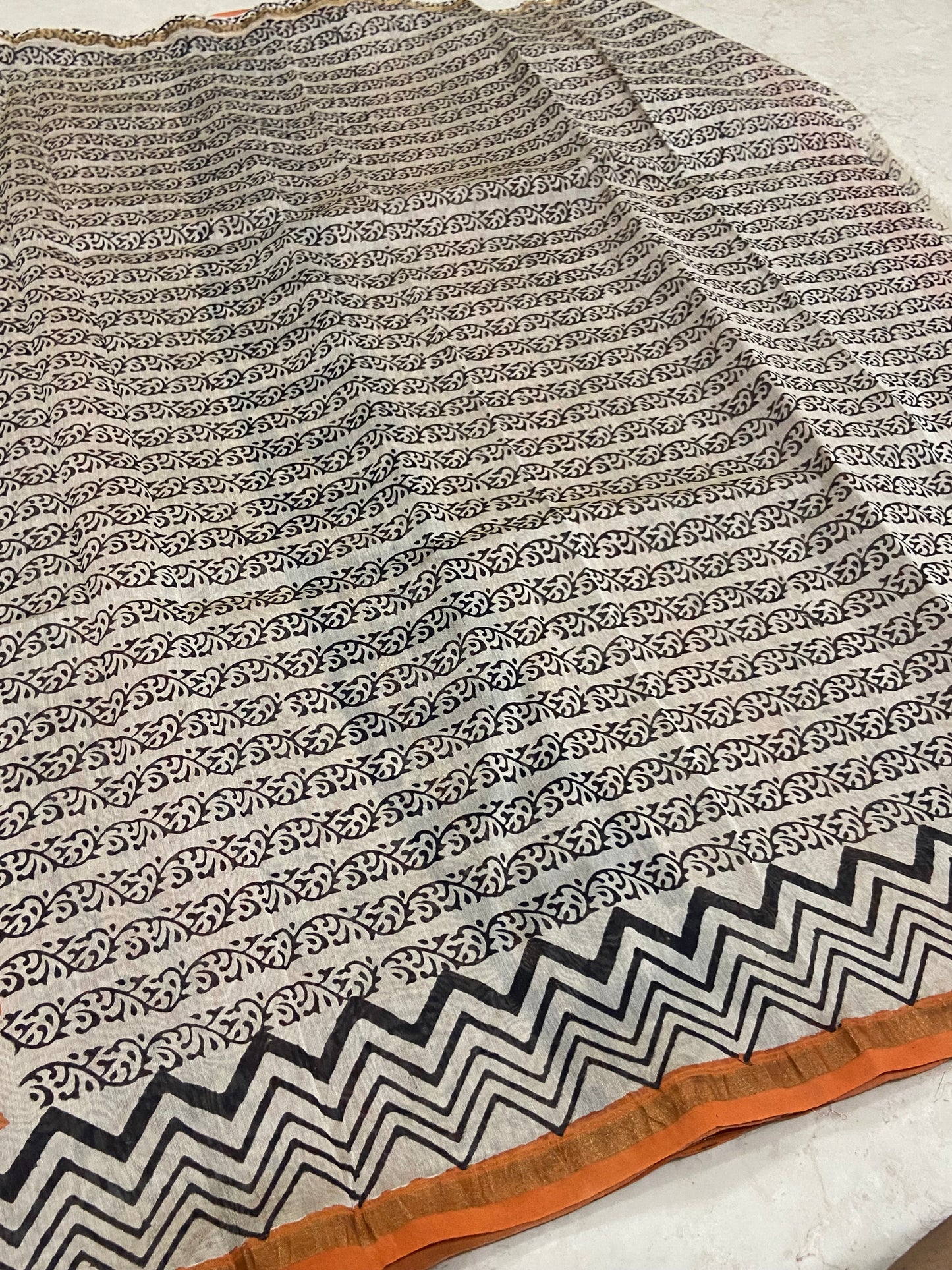 Orange chanderi cotton silk zari border saree