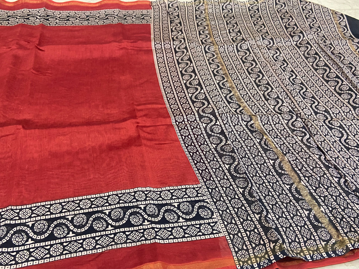 Berry red chanderi cotton silk zari border saree
