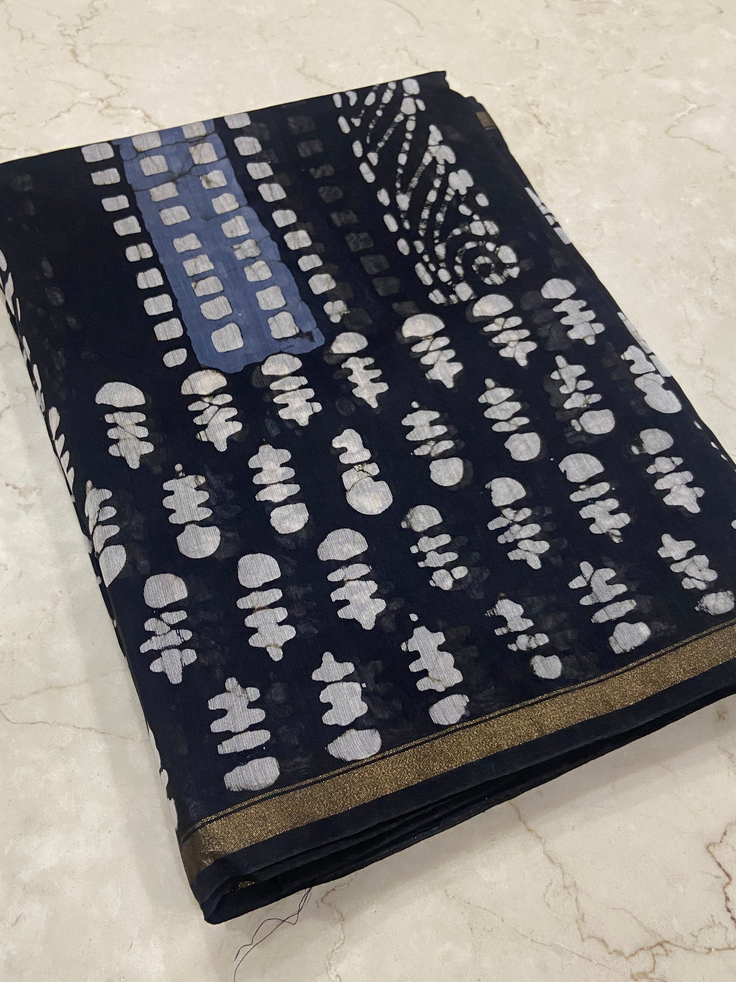 Black and blue pattern chanderi cotton silk saree