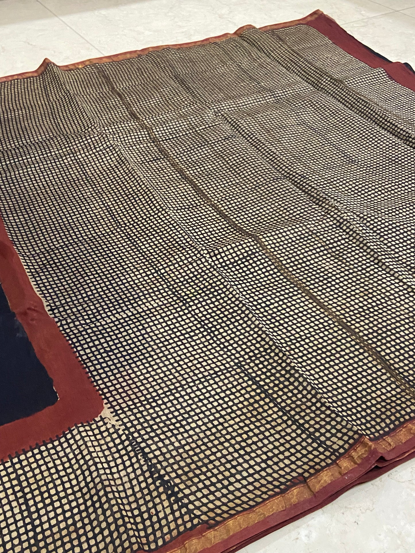 Black chanderi cotton silk checks border saree