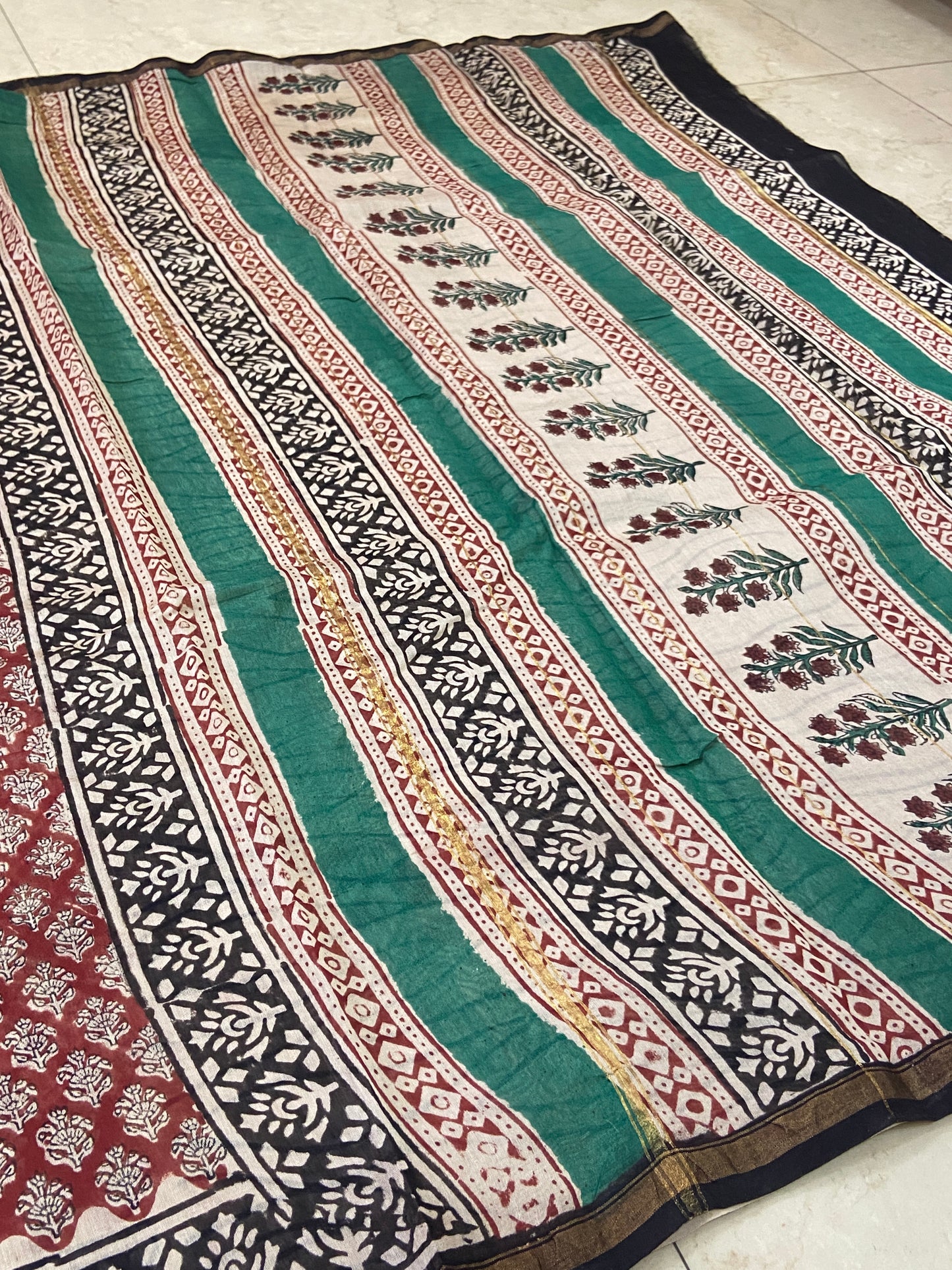 Maroon red chanderi cotton silk zari border saree