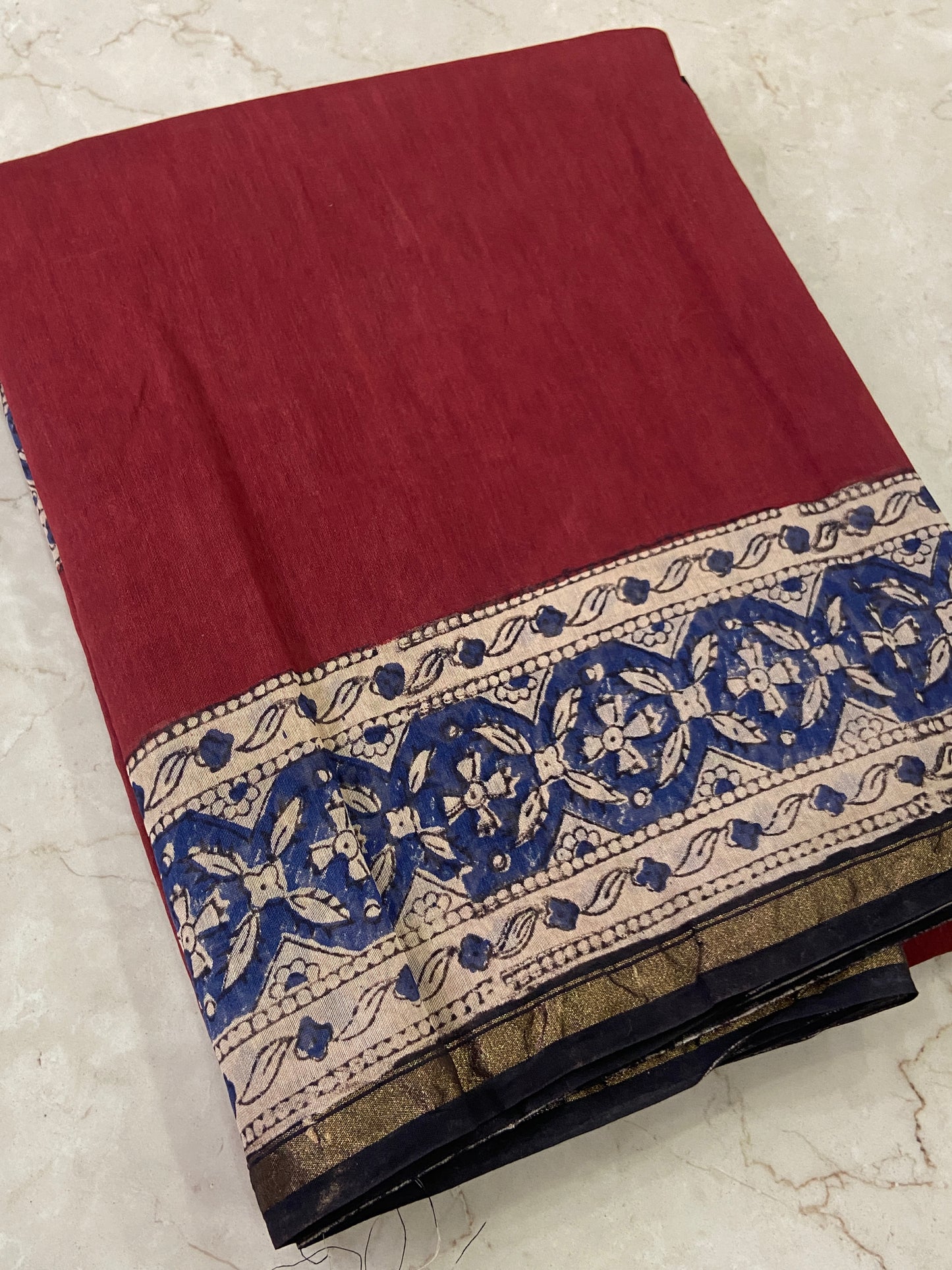 Red chanderi cotton silk zari border saree