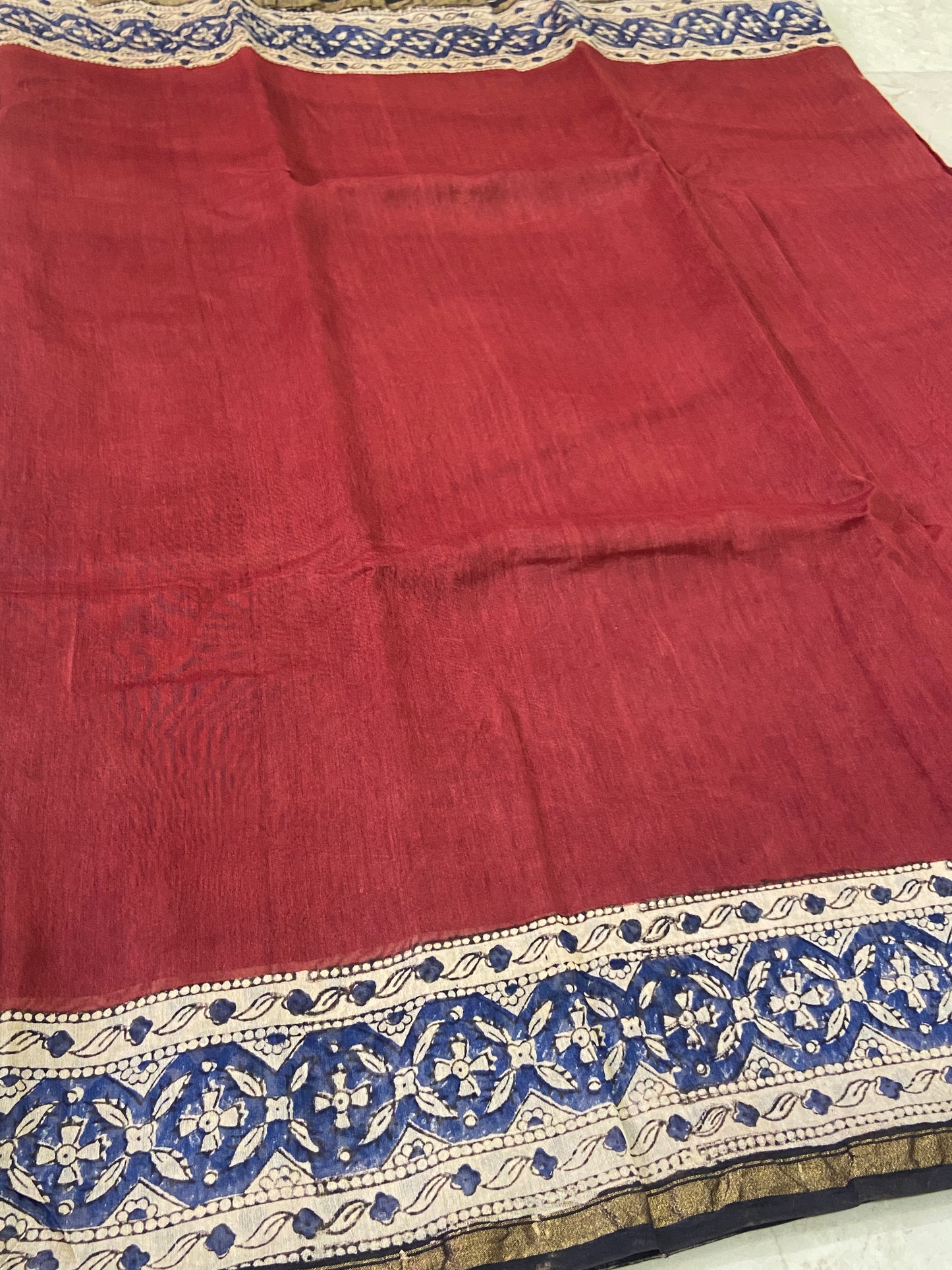 Red chanderi cotton silk zari border saree