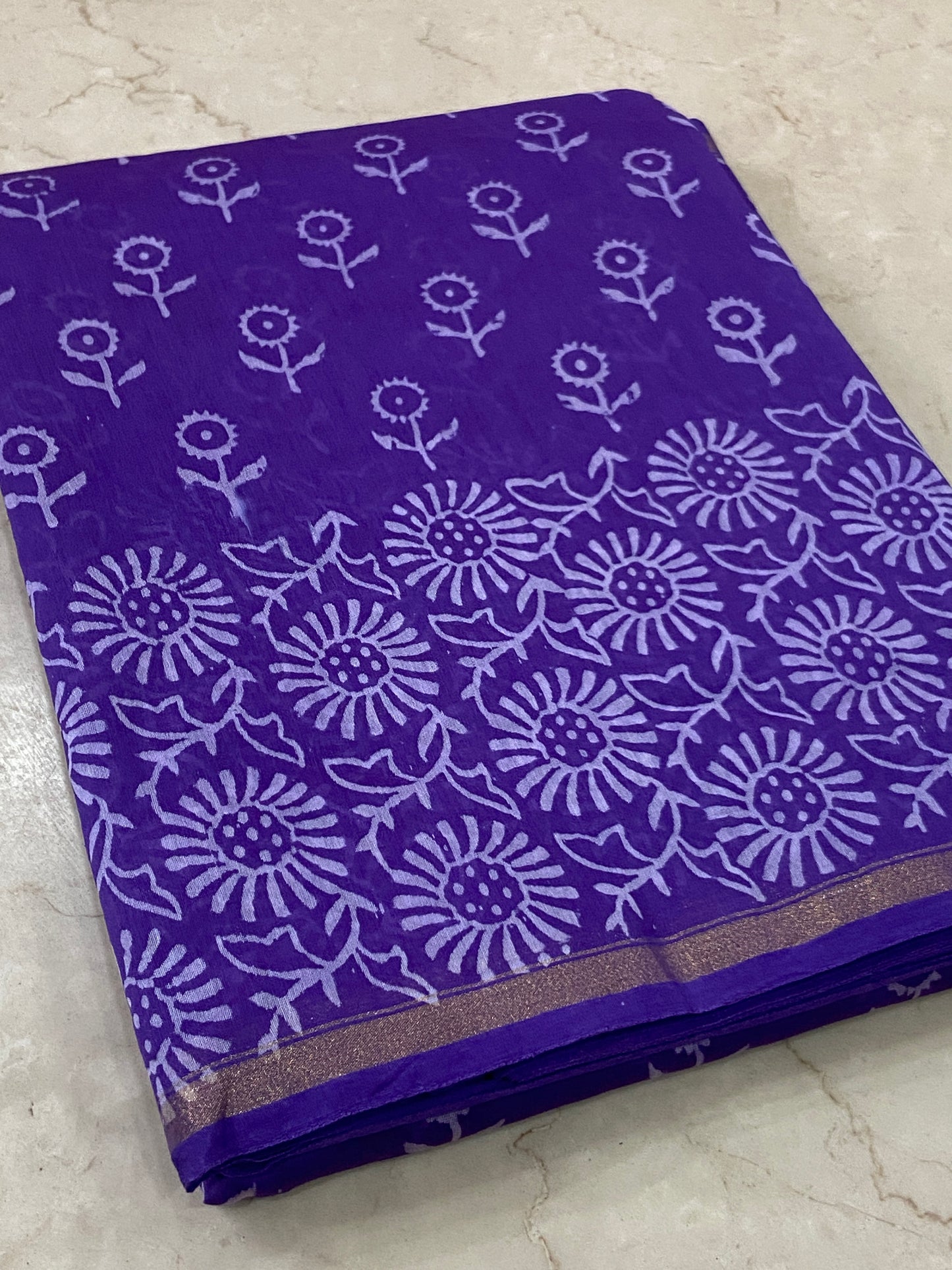 Lavender chanderi cotton silk zari border saree