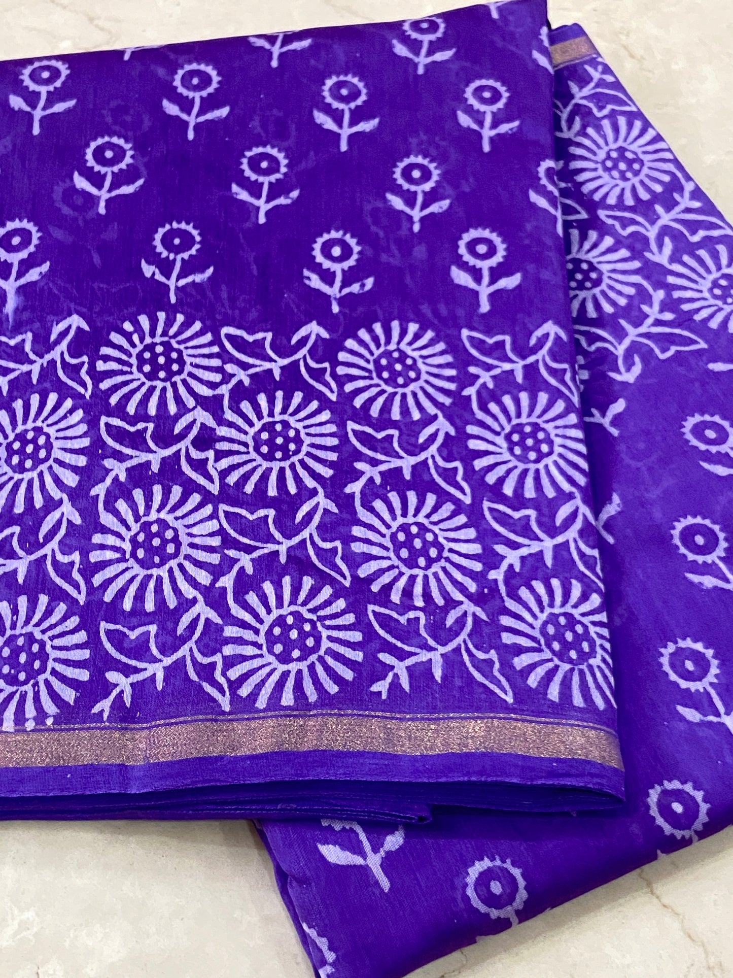Lavender chanderi cotton silk zari border saree
